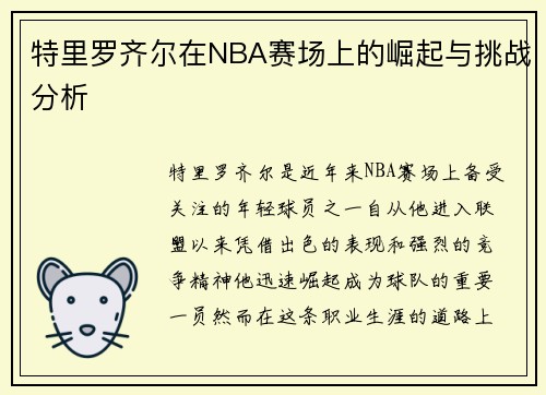 特里罗齐尔在NBA赛场上的崛起与挑战分析